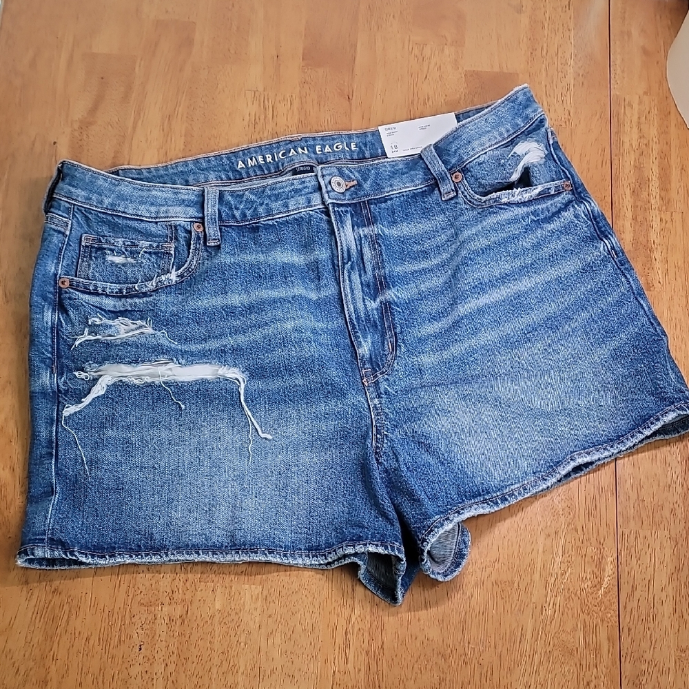 American Eagle Outfitters Distressed Blue High-Rise Jean Shorts